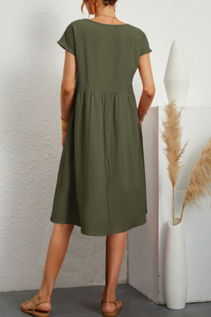 Elle&Vire® - Casual O Neck Short Sleeve Dress (11 Colors)