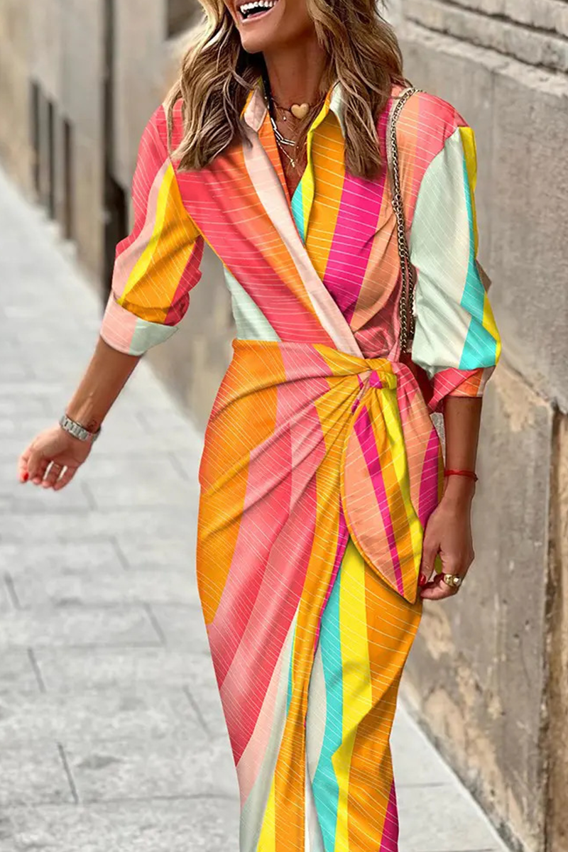 Fashion Print Shirt Dress Dresses(9 Colors)