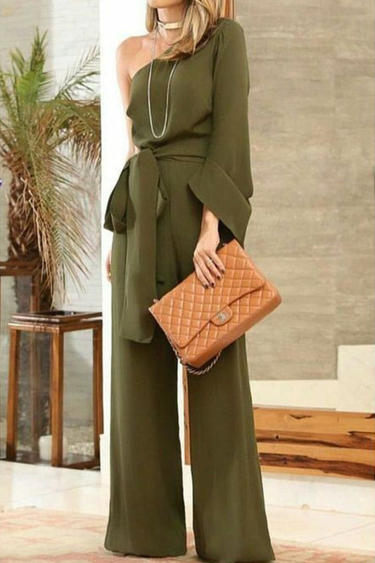 Elle&Vire® - Elegant One-Shoulder Jumpsuit (Army Green)