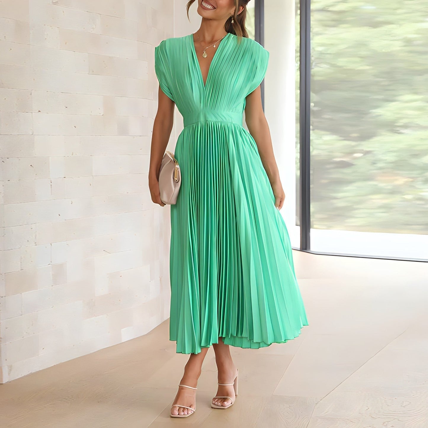 Élodie Lavin | V-Neck Pleated Maxi Dress