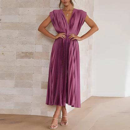 Élodie Lavin | V-Neck Pleated Maxi Dress