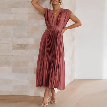 Élodie Lavin | V-Neck Pleated Maxi Dress