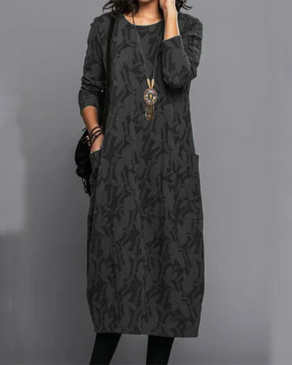 Elle&Vire - Long Sleeve Pocket Dress with Print