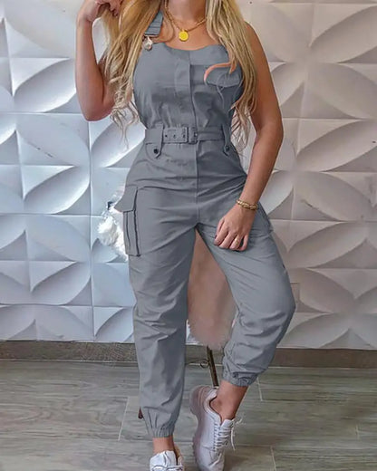 Trendy Jumpsuit - Cargo Overall with Belt