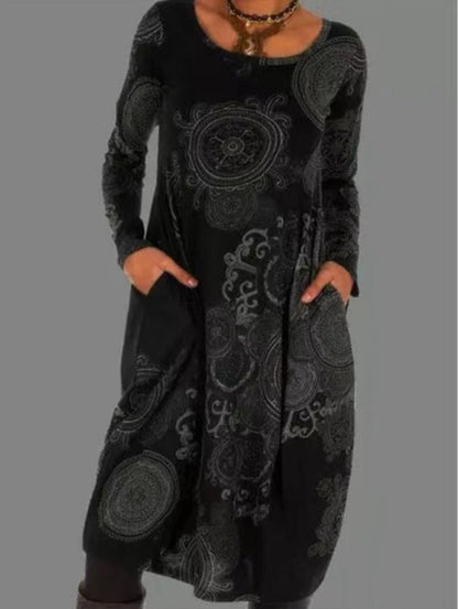 Elle&Vire® | Elegant Long-Sleeved Dress with Ethnic Print