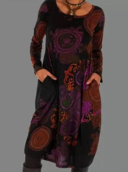 Elle&Vire® | Elegant Long-Sleeved Dress with Ethnic Print