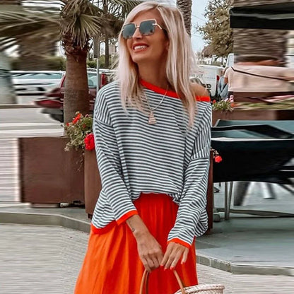 Inès Lavigne® - Blue Striped Orange Edge Sweater
