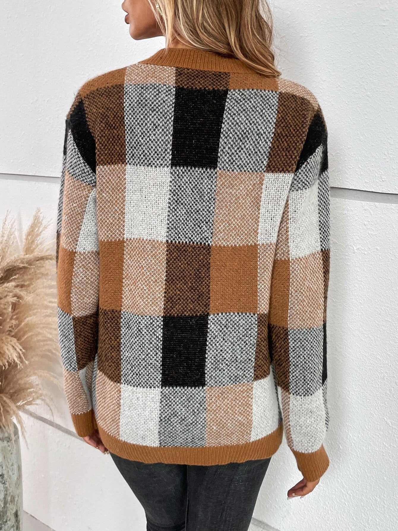 Elle&Vire® - Checked Sweater with Elegant Pattern