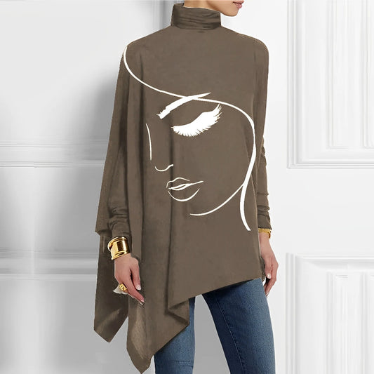 Elle&Vire - Brown turtleneck dress with face print