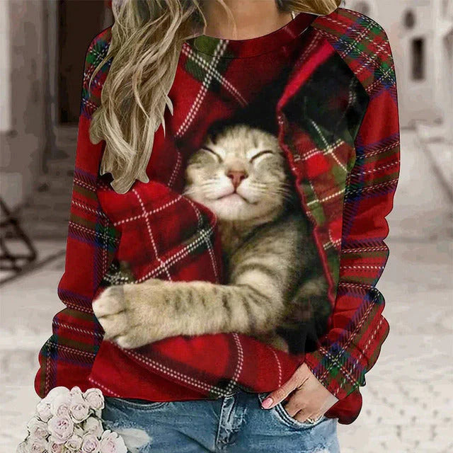 Cherry™ - Casual Sweatshirt With Cat Print