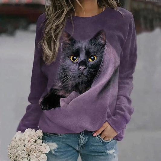 Elle&Vire - Casual Sweatshirt with Cat Print