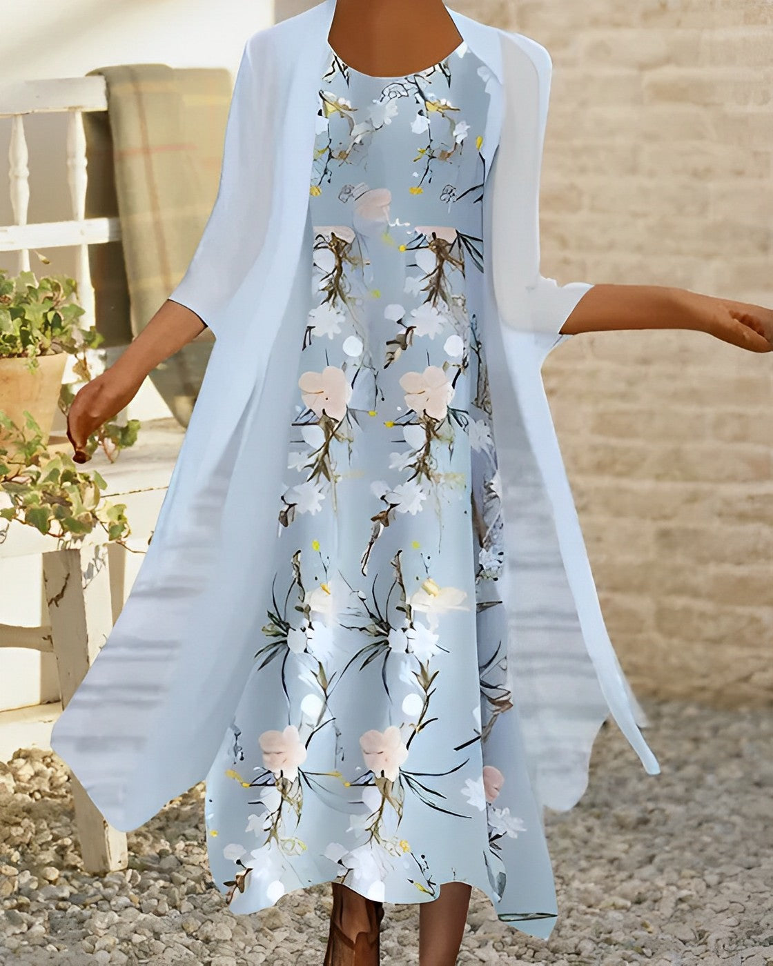 Eva Janssen® - Sky blue two piece ladies dress