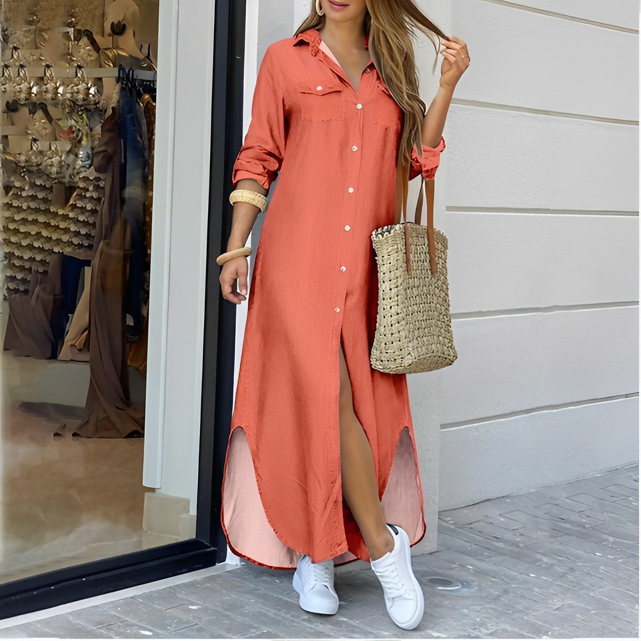 Elle&Vire® - Casual long dress with button placket