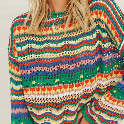 Natalie™ - Rainbow striped sweater in 70s style!