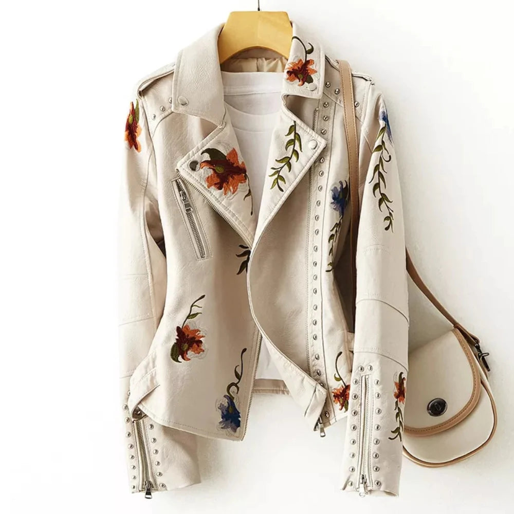 Allison™ - Flowered leather jacket