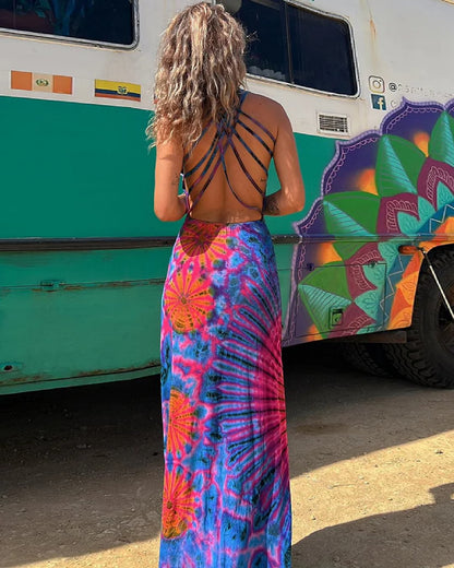 Layiah - Maxi dress with lacing and tie dye print