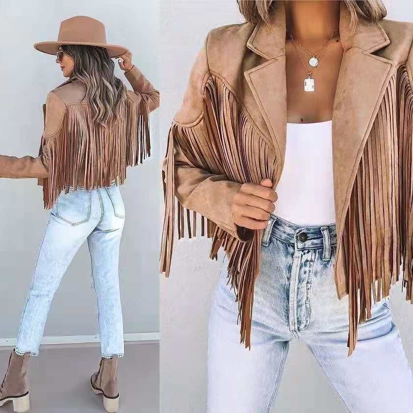 Sophia™ - Leather jacket with tassels
