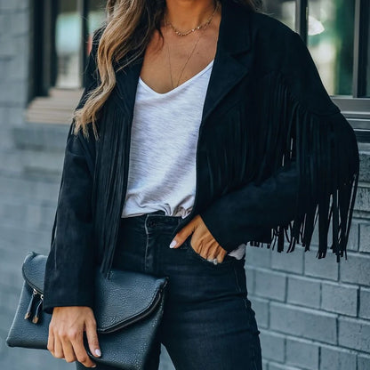 Sophia™ - Leather jacket with tassels