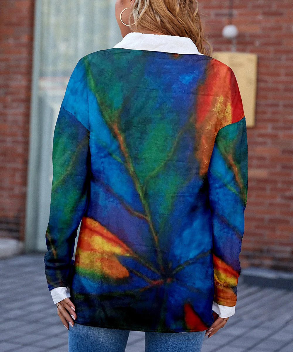 Lucia Comér® - Green & Blue Abstract Leaf Sweater